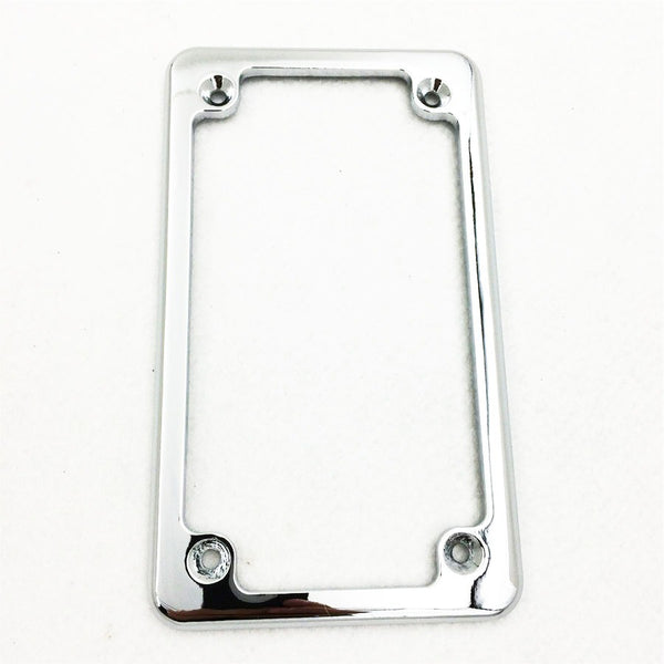 HTT Motorcycle Chrome Flat License Plate Frame Bracket Tag Holder 7" x 4" For Universal Honda/Suzuki/Yamaha/Kawasaki/Harley