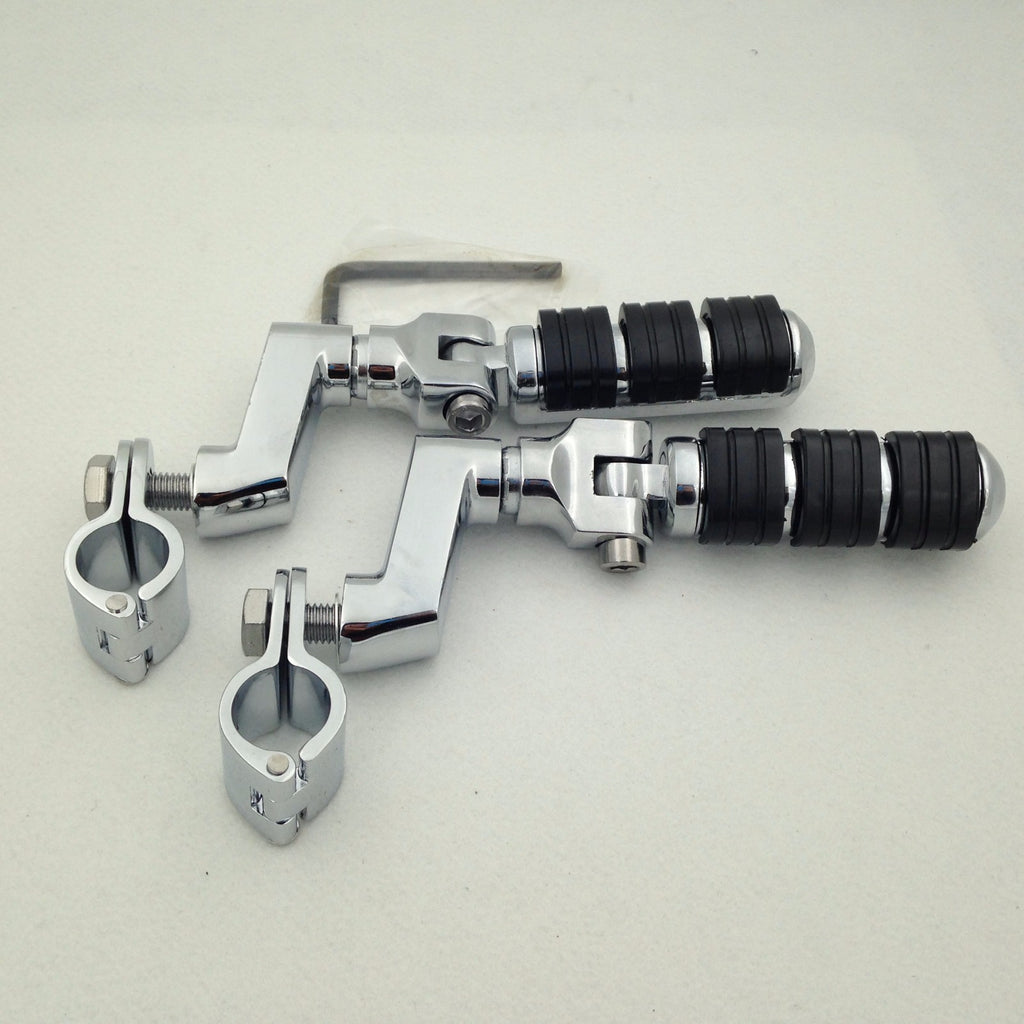 HTT Motorcycle Chrome Footrest Foot Pegs with 1" (25mm) Clamps For Harley Davidson Sportster 883 XL 1200 1340/Triumph Rocket 3 2300cc/Kawasaki Vulcan VN400 VN800 VN900 VN1500 VN2000