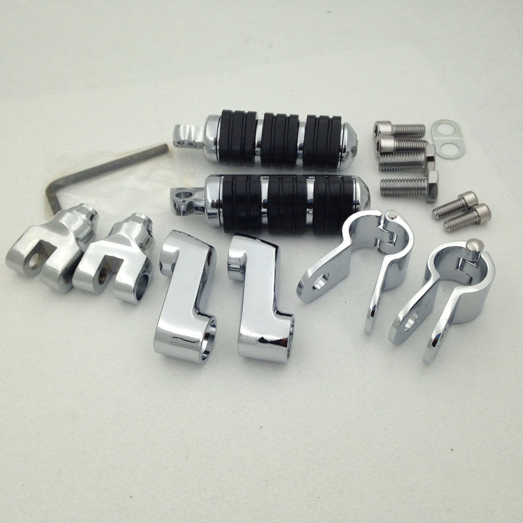 HTT Motorcycle Chrome Footrest Foot Pegs with 1 1/4" Clamps For Harley Davidson Sportster 883 XL 1200 1340/Triumph Rocket 3 2300cc/Kawasaki Vulcan VN400 VN800 VN900 VN1500 VN2000
