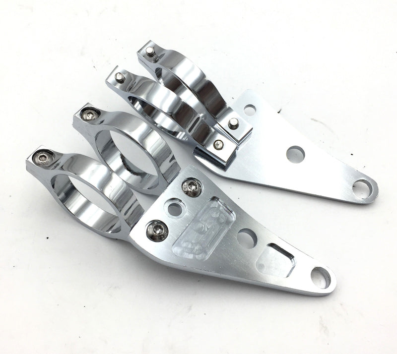 Universal Motorcycle Headlight Brackets - 35mm To 41mm Fork Tube Clamps, Silver, Pack Of 2