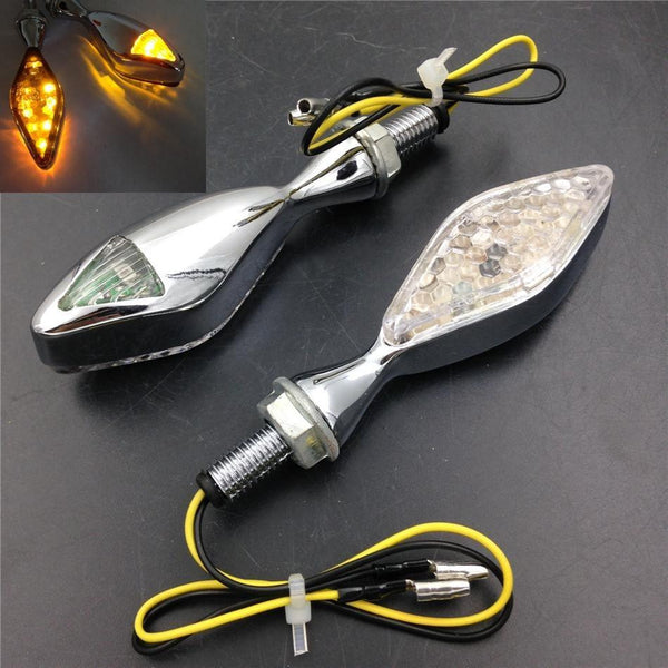 8mm Stalk Motorcycle LED Turn Signals Indicators Blinkers Lights Chromed clear