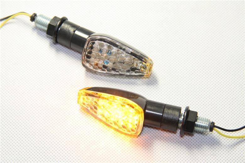 2X Amber LED Motorcycle Turn Signal Lights – Universal Front/Rear Blinker With License Plate Bulbs – Black Aluminum