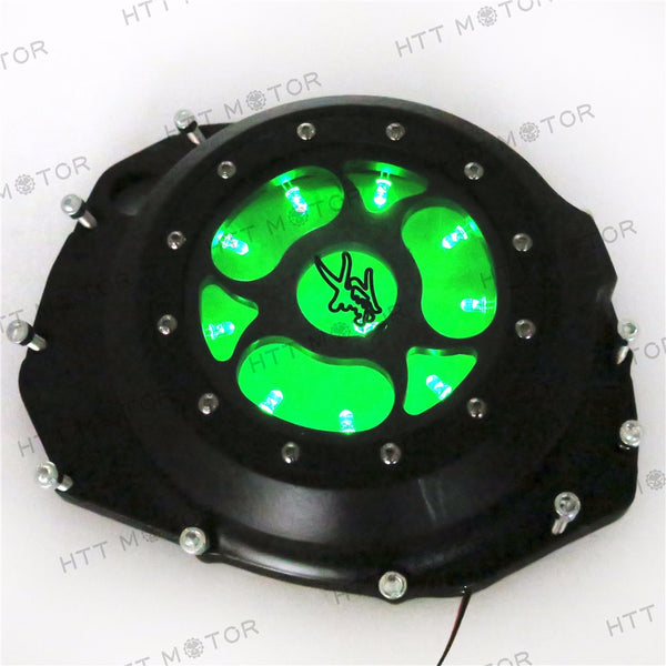 HTTMT- Green LED See Through Engine Clutch Cover For Suzuki GSXR1300 Hayabusa 99-13 Black
