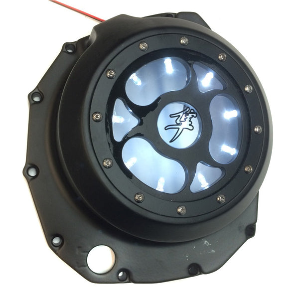 HTT- White LED Black See Through Engine Clutch Cover For Suzuki GSXR1300 Hayabusa 1999-2013 / Suzuki B-king 2008-2009