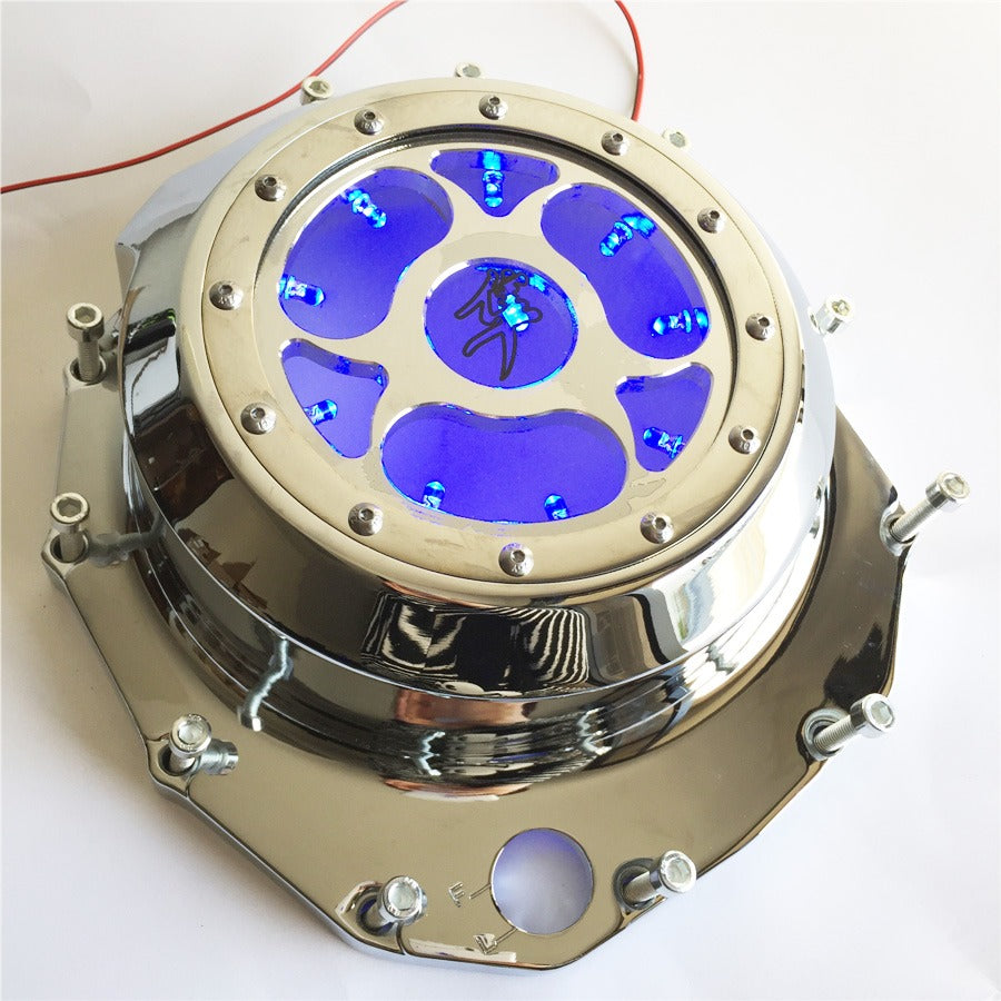 HTT- Blue LED Chrome See through Engine Clutch Cover For Suzuki GSXR1300 Hayabusa 1999-2013 / Suzuki B-king 2008-2009