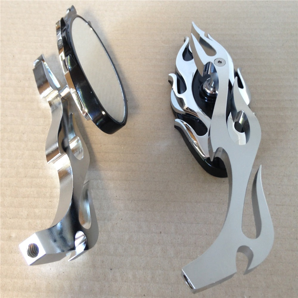 Motorcycle Flame style rearview mirror for any cruiser chopper custom Chrome