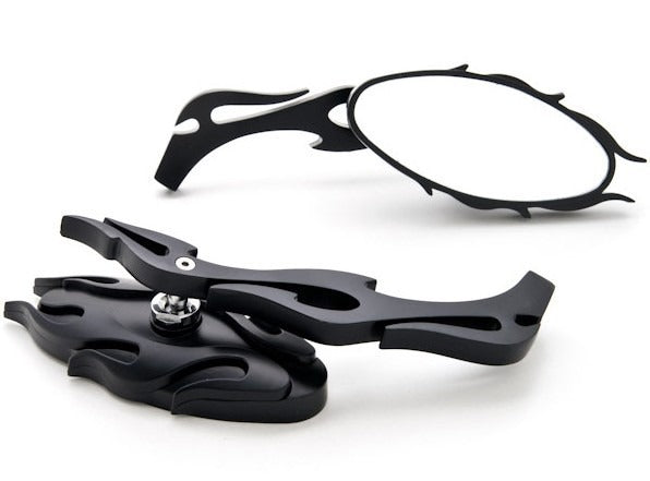 Motorcycle Flame Style Rearview Mirror For Any Cruiser Chopper Custom Black New