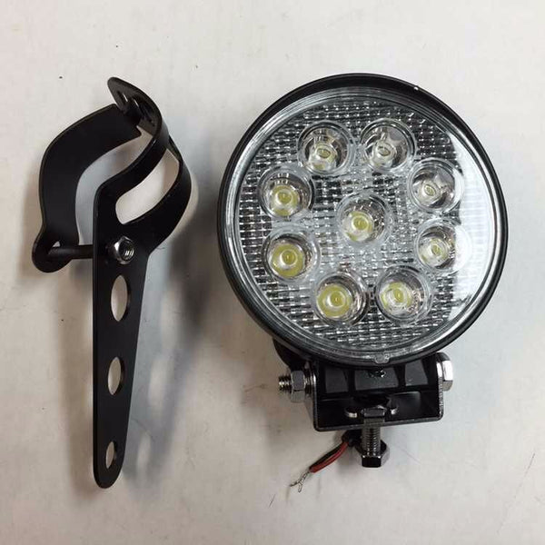 Round 27W Spot LED Off Road Work 9 LED Light 12V 24V Universal Fit Honda, Kawasaki, Suzuki, Yamaha, Triumph, Norton, BSA, Ducati and Harley motorcycles with 34mm-46mm fork tubes