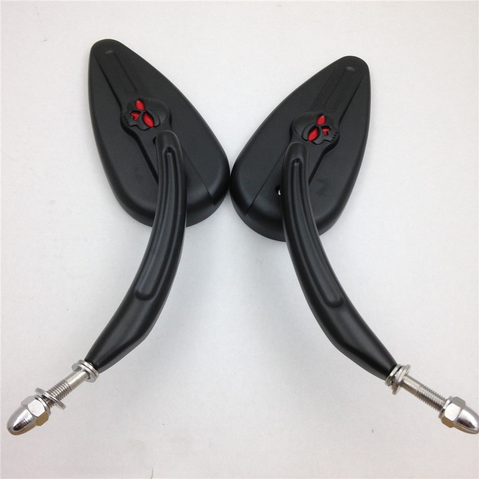 Skull Flame Side Mirrors for 1984-2014 universal to most Harley Night Train FXSTB Black