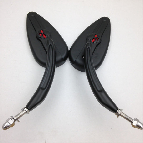 Skull Flame Side Mirrors for 1984-2014 universal to most Harley Night Train FXSTB Black