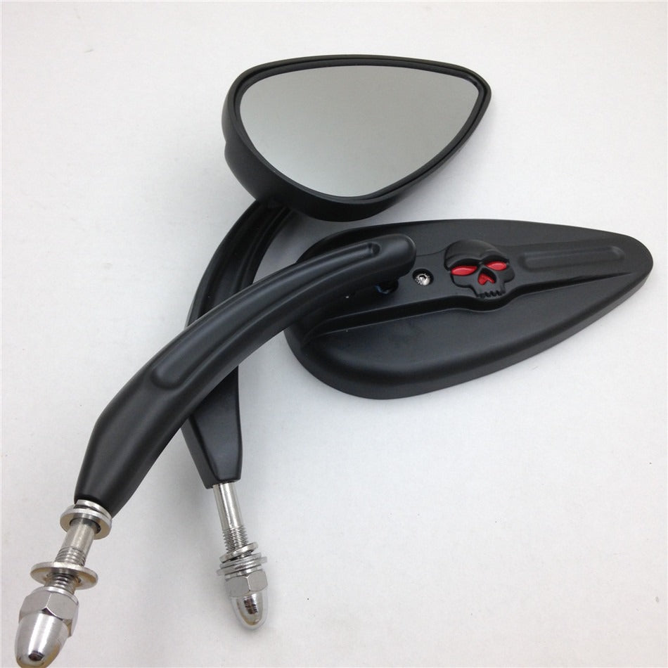 Skull Flame Side Mirrors for 1984-2014 universal to most Harley Tour Glide Classic FLTC Black
