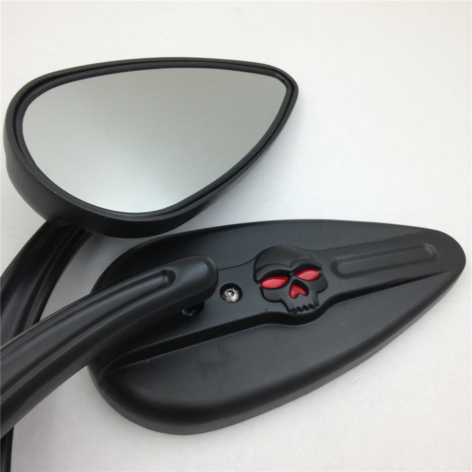 Skull Flame Side Mirrors for Electra Glide Classic FLHTC 1984-2014 universal to most Harley bike Black
