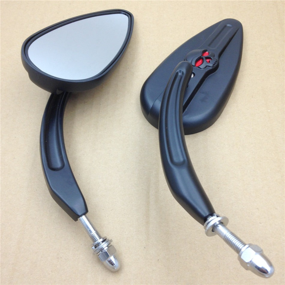 Skull Flame Side Mirrors for 1984-2014 universal to most Harley bike Black Super Glide FXE