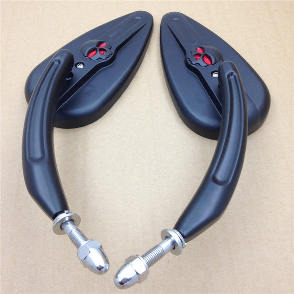 Skull Flame Side Mirrors for 1984-2014 universal to most Harley Sportster 883 Hugger XLH883HUG Black
