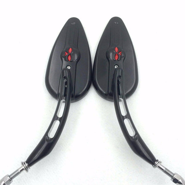 HTT Motorcycle Black Skull Side Mirrors with Hollow-out Stems Harley Tour Glide Classic FLTC Black Electra Glide Classic FLHTC