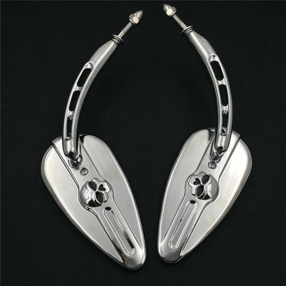 HTT Motorcycle Chrome Skull Side Mirrors For 1984 and up Harley Davidson Softtail Slim Fat Boy Heritage Softail Classic Deluxe Breakout Night Road Special