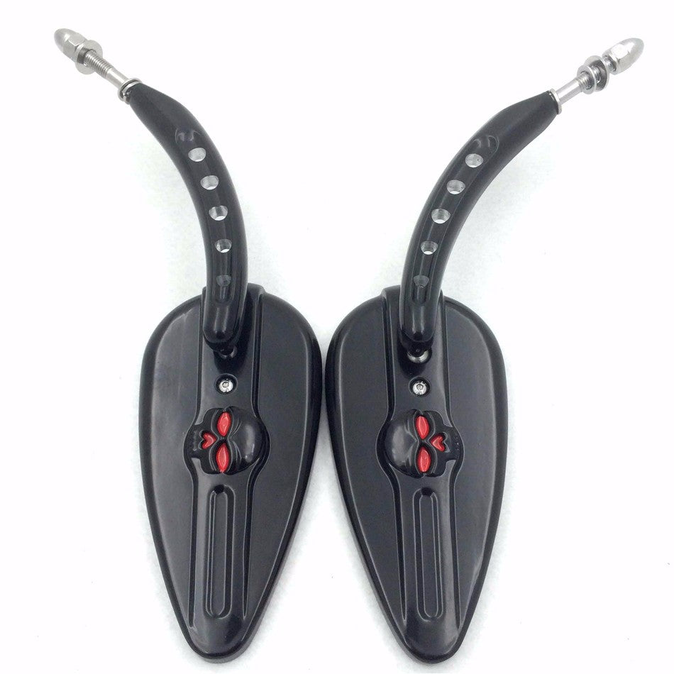 HTT Motorcycle Black Skull Side Mirrors Raindrop Shape For Harley Davidson Dyna Super Glide T Sport FXDXT