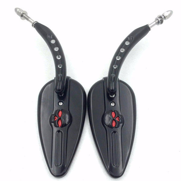 HTT Motorcycle Black Skull Side Mirrors Raindrop Shape For Harley Davidson Dyna Super Glide T Sport FXDXT