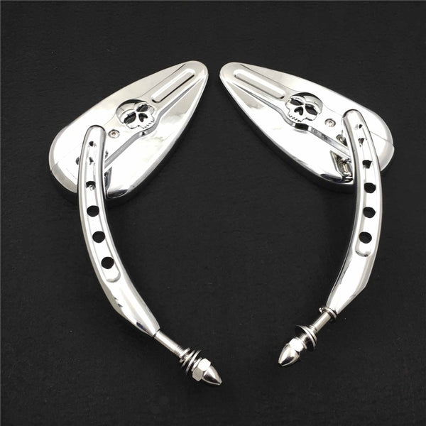 HTT Motorcycle Chrome Skull Side Mirrors For 1984 and up Harley Davidson Touring Street Glide Road Glide Special Electra Glide Ultra Classic Ultra Limited