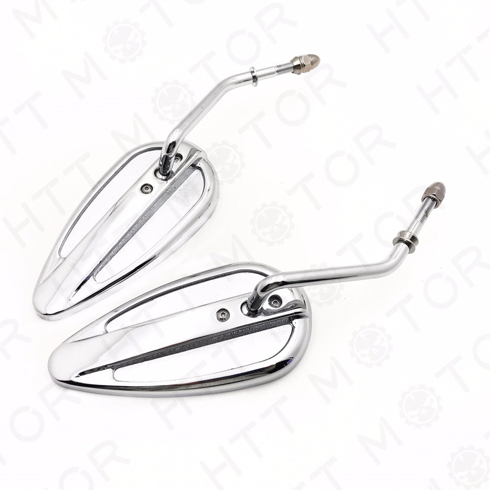 Pair Chrome Teardrop Racing Mirrors For Harley 1982-2017 Street Bob Fat Bob