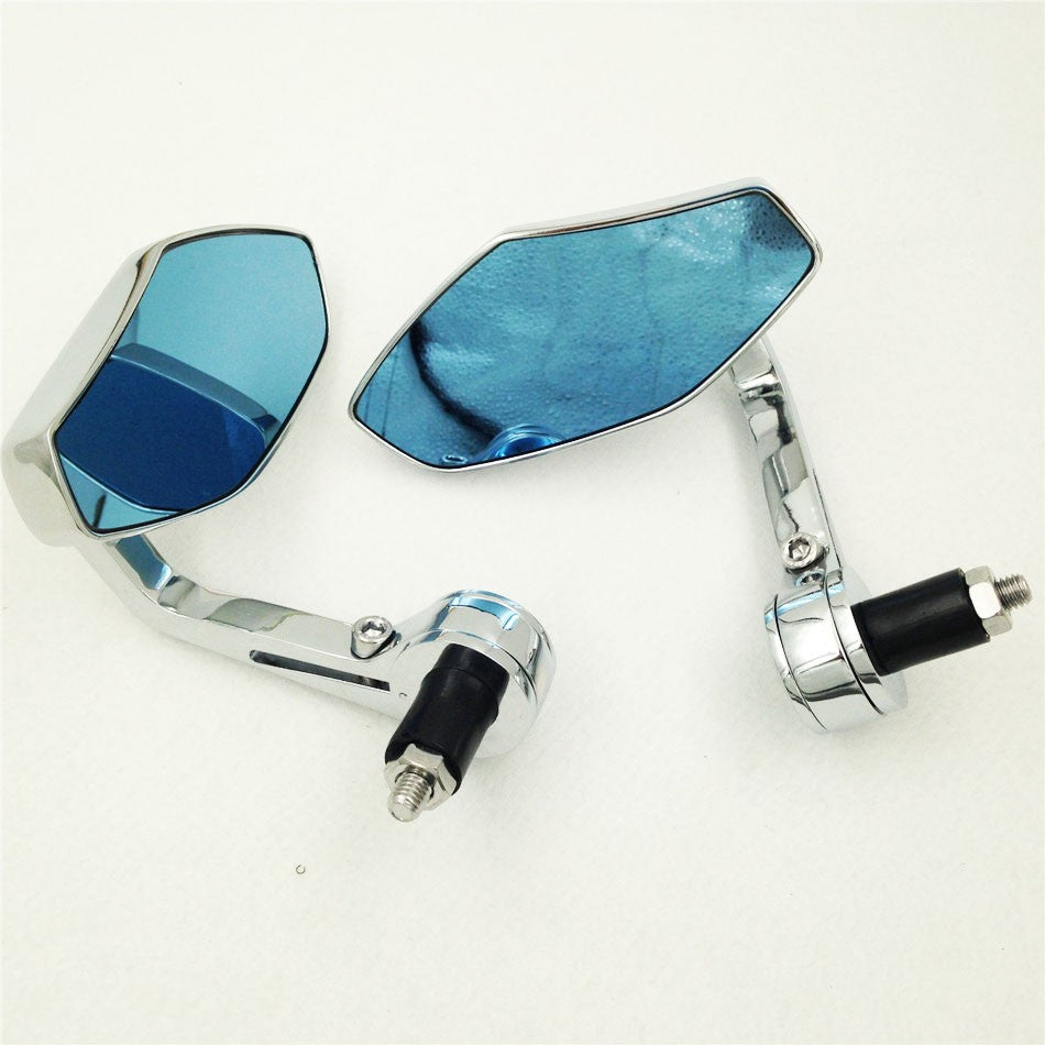 Polygon Shape Mirrors with light blue glasses universal fit for any 7/8" or 1" diameter handlefit Honda/Suzuki/Kawasaki/Yamaha/Harley
