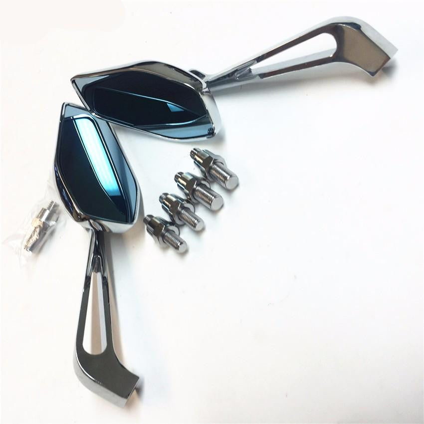 Chrome High quality aluminum mirrors Fit most motorcycle Honda Suzuki Kawasaki Yamaha Harley handlebar mount and motorcycles with 8mm or 10mm clockwise