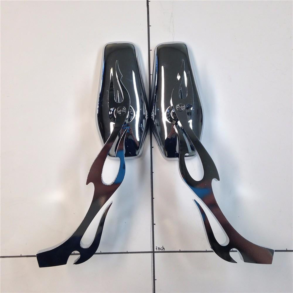 HTT Aluminum Custom Chrome Mirrors Fire/Flame Stem For All Honda/Kawasaki/Suzuki/Cruiser Bikes models