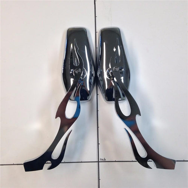 HTT Aluminum Custom Chrome Mirrors Fire/Flame Stem For All Honda/Kawasaki/Suzuki/Cruiser Bikes models