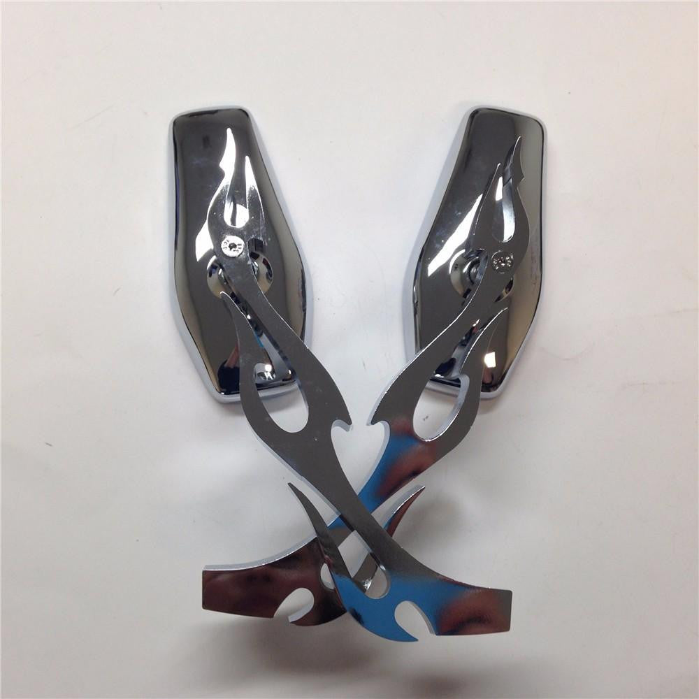 HTT Chrome Running Mirror Fire/Flame Stem For Honda Kawasaki Suzuki Hayabusa Yamaha R1 R6