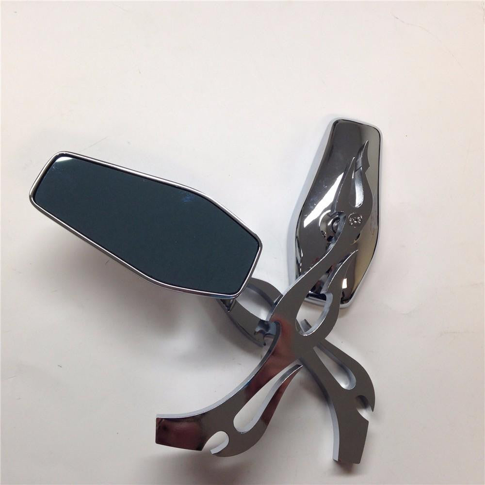 HTT Custom Chrome Mirrors Fire/Flame Stem Fit all Harley-Davidson models: Softail/Fat Boy/Road King/Dyna Wide Glide/Springer/Big Dog/Titan/Iron Horse/Ultra and any Custom Application