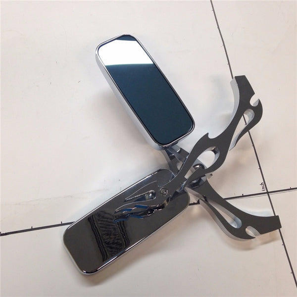 HTT Rectangle Shape Flame/Fire Stem Aluminum Custom Chrome Mirrors For All Honda/Kawasaki/Suzuki/Cruiser Bikes models