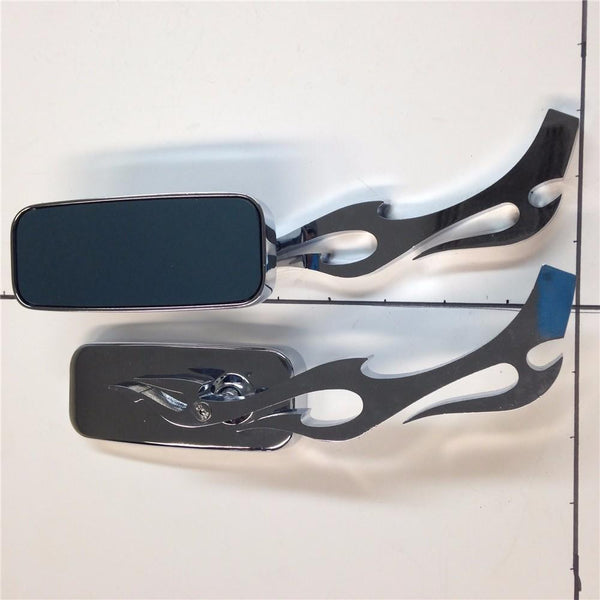 HTT Chrome Running Mirror Rectangle Shape Flame/Fire Stem For Honda Kawasaki Suzuki Hayabusa Yamaha R1 R6 Flame
