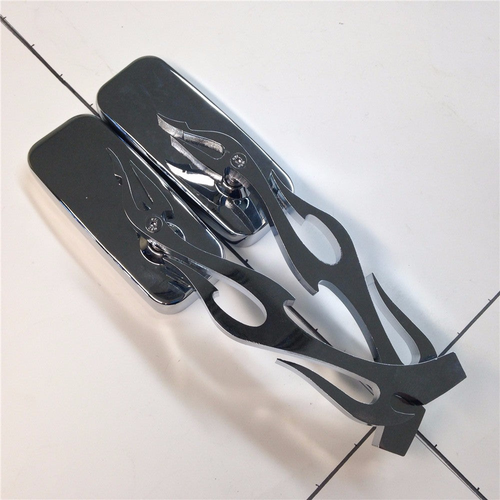 HTT Rectangle Shape Flame/Fire Stem Custom Chrome Mirrors Fit all Yamaha Cruiser Bikes models Royal Star/Stratoliner/Roadliner/Road Star/V-star/Warrior/V-Max/Virago