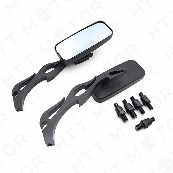 Set Black Side Rear View Mirrors Universal Right Left Turn 8mm 10mm Adapters