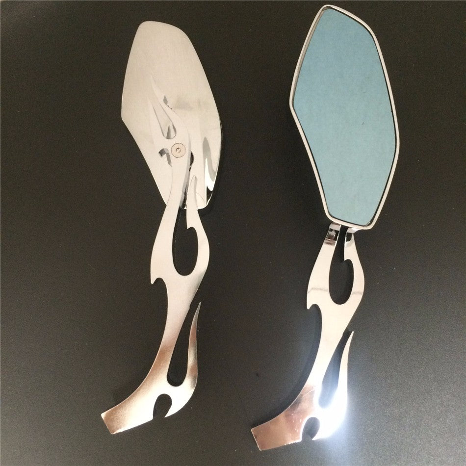 Motorcycle Chrome mirrors with Fire Flame Bar Fit Yamaha YZF R6 YZF R1 Suzuki Katana 600 GSXR600 Katana 750 GSXR750 GSXR1000 GSXR1100 Hayabusa