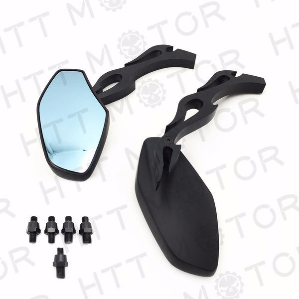 HTT- BLACK MOTORCYCLE REARVIEW MIRRORS FOR HONDA SUZUKI CHOPPER BOBBER CRUISER 8-10MM