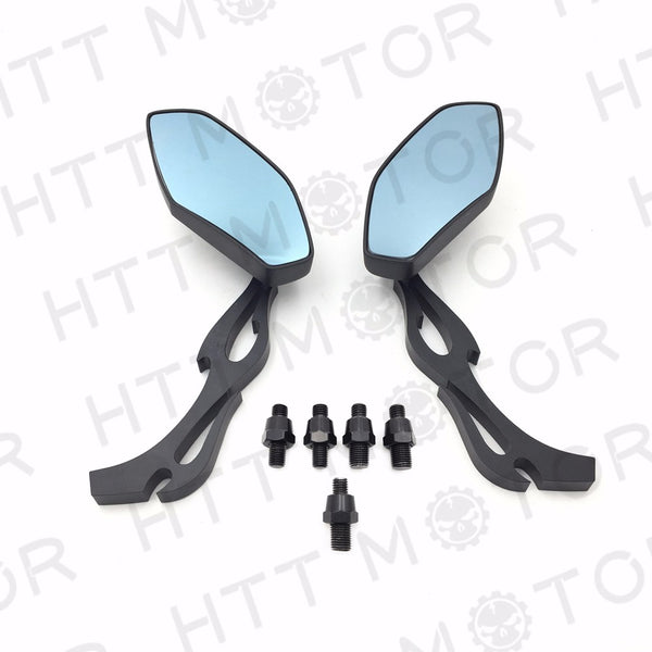 HTT- Black Motorcycle Mirror Set 10mm Honda Kawasaki Suzuki Classics Cruisers Cafe