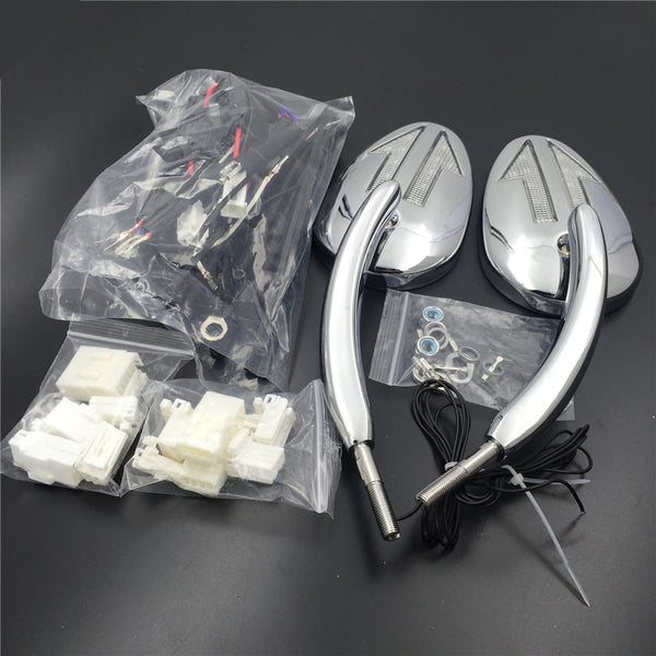 HTT Motorcycle Chrome Integrated Arrows LED Turn Signals Side Mirrors Fits 1997-Later Harley (excepte VRSCF,XG,XL1200X,FXCWC,2014-Later Road King and Road Glide)