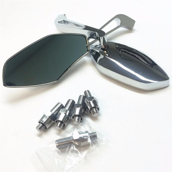 High quality aluminum Chrome mirrors Fit most motorcycle with 8mm or 10mm clockwise Honda Suzuki Kawasaki Yamaha Harley handlebar mount