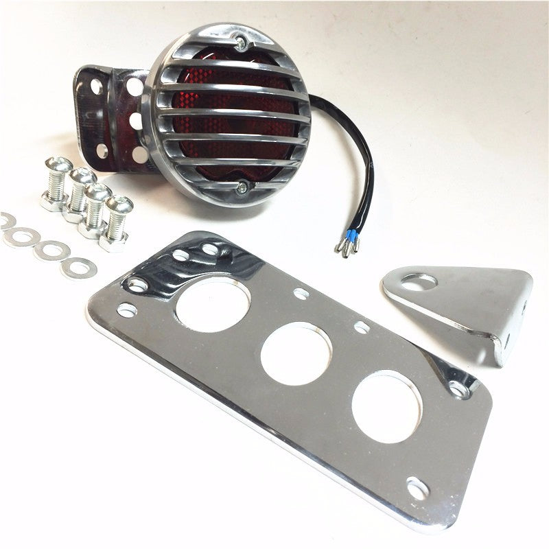 HTT Motorcycle Custom Chrome Side Mount Tag License Plate Holder Bracket with LED Tail Light Brake Light For Harley Davidson Bobber Chopper Sportster XL Honda CBR
