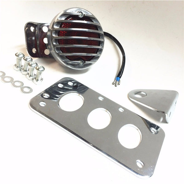 HTT Motorcycle Custom Chrome Side Mount Tag License Plate Holder Bracket with LED Tail Light Brake Light For Harley Davidson Bobber Chopper Sportster XL Honda CBR