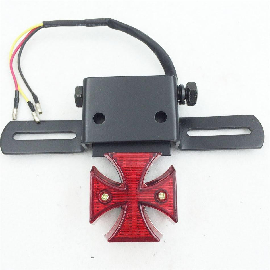 Chrome MALTESE CROSS LED Tail Light Harley Chopper Bobber Custom Motorcycle