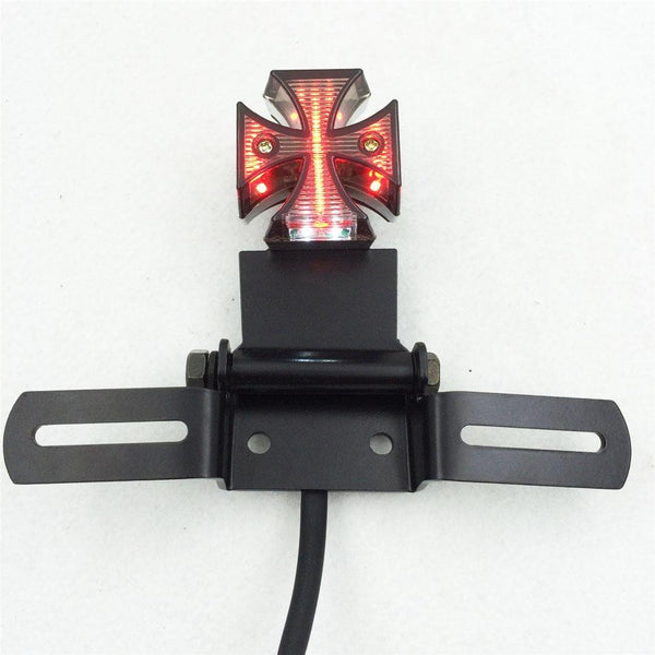 Brake License Plate Maltese Cross Shape Tail Light Fit for Universal Motorcycle Harley Honda Yamaha Suzuki Kawasaki Quads ATV's Red LED Black Body Smoke Lens