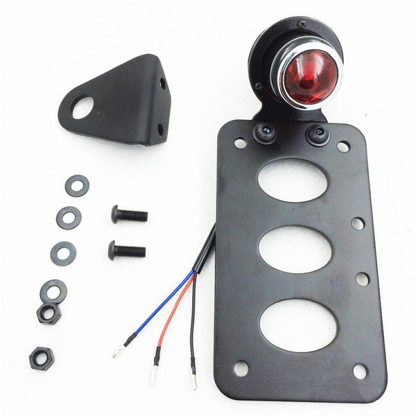 Black Round Side Mount Tail Light License Plate Bracket Chopper Bobber Harley