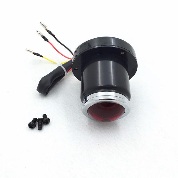 HTT Motorcycle Black Body Chrome Lid Little Round LED Tail Brake Light Red Lens Integrated License Plate Lamp Fit Bobber Chopper Cruiser Street Bike Honda Kawasaki Suzuki Yamaha