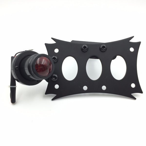 HTT Motorcycle Black Horizontal Vertical Zigzag Side Mount License Plate Bracket Black Round LED Tail Brake Light Integrated For Harley Touring Bobber Chopper Honda Kawasaki Suzuki Yamaha