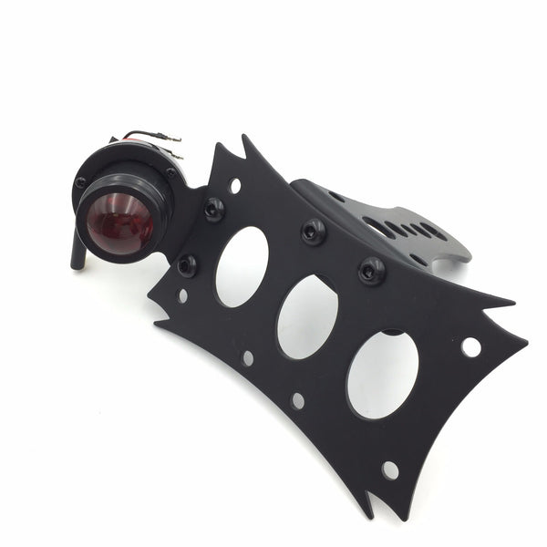 HTT Motorcycle Black Horizontal Vertical Zigzag Side Mount License Plate Bracket Black Round LED Tail Brake Light Integrated For Honda CBR Kawasaki Ninja Suzuki Boulevard GSXR