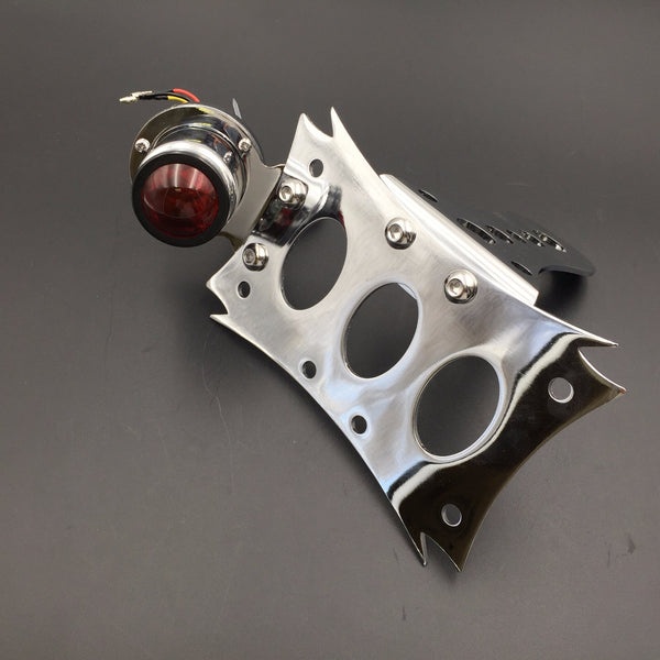 HTT Motorcycle Chrome Horizontal Vertical Zigzag Side Mount License Plate Bracket 7"x 4" CD BK LED Tail Brake Light Integrated For Harley Touring Bobber Chopper Honda Kawasaki Suzuki Yamaha