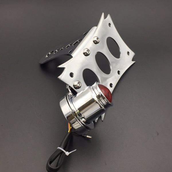 HTT Motorcycle Chrome Horizontal Vertical Zigzag Side Mount License Plate Bracket 7x4 Chrome Round LED Tail Brake Light Integrated For Honda CBR Kawasaki Ninja Suzuki Boulevard GSXR