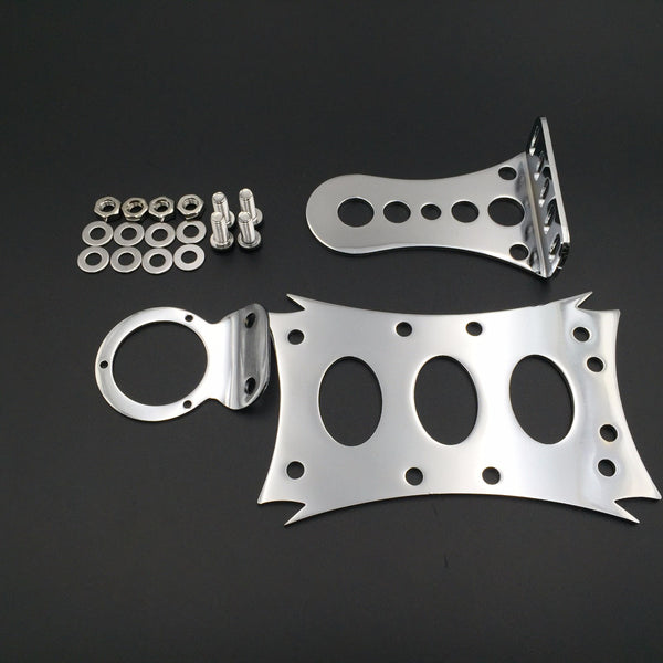 HTT Motorcycle Chromed Horizontal Vertical Zigzag Style Side Mount 7 3/10" x 4 4/5" License Plate Bracket For Harley Bobber Chopper Custom Suzuki Kawasaki Yamaha Honda